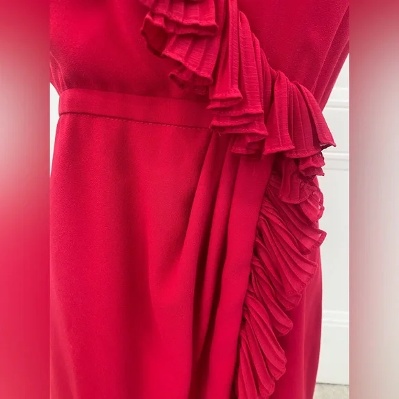 Jill Stuart Red Ruffle Wrap Dress Size 6 Cocktail Evening Party - Picture 5 of 10